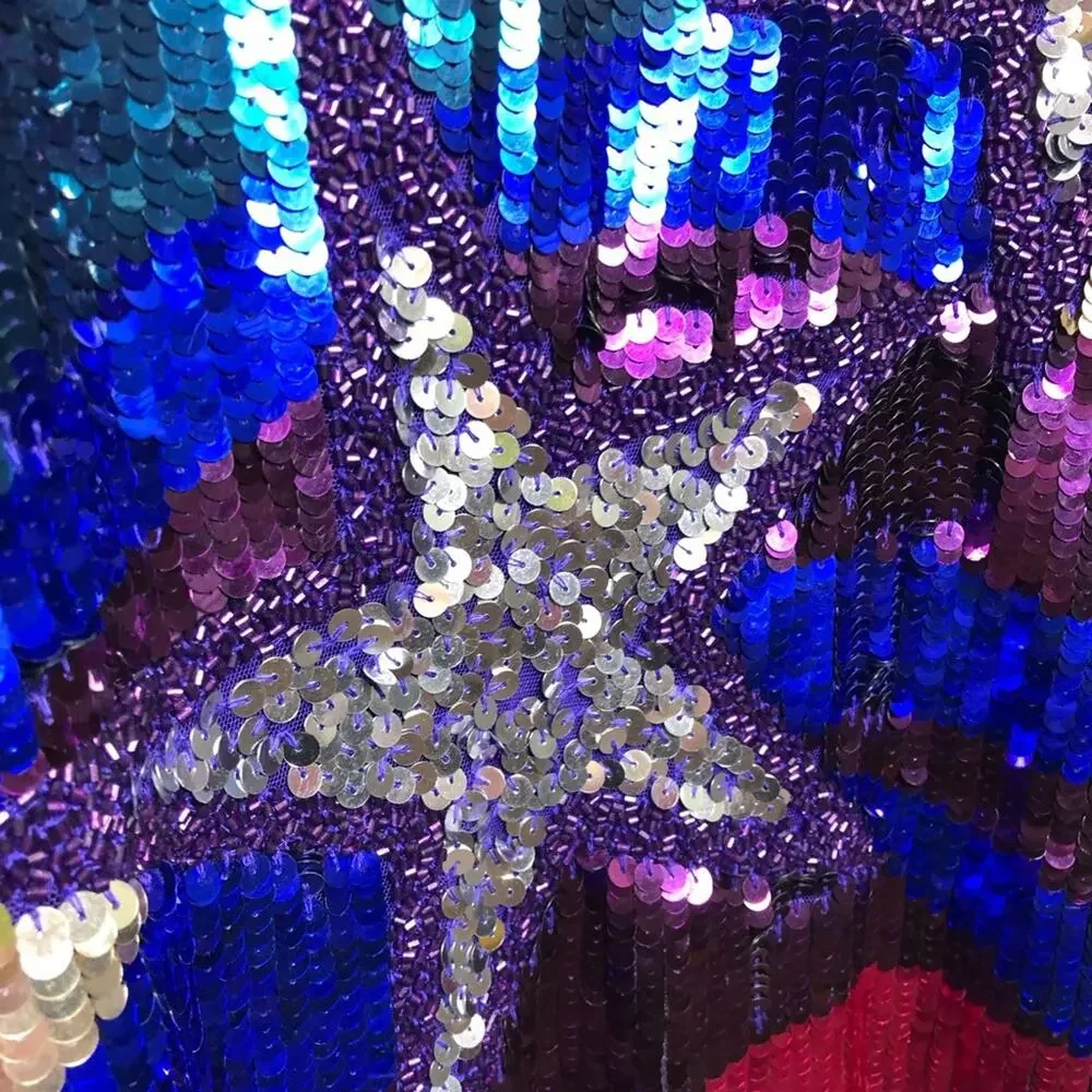 Nasty Gal sequin star heart mini blue pink sequin sleeveless dress size 14